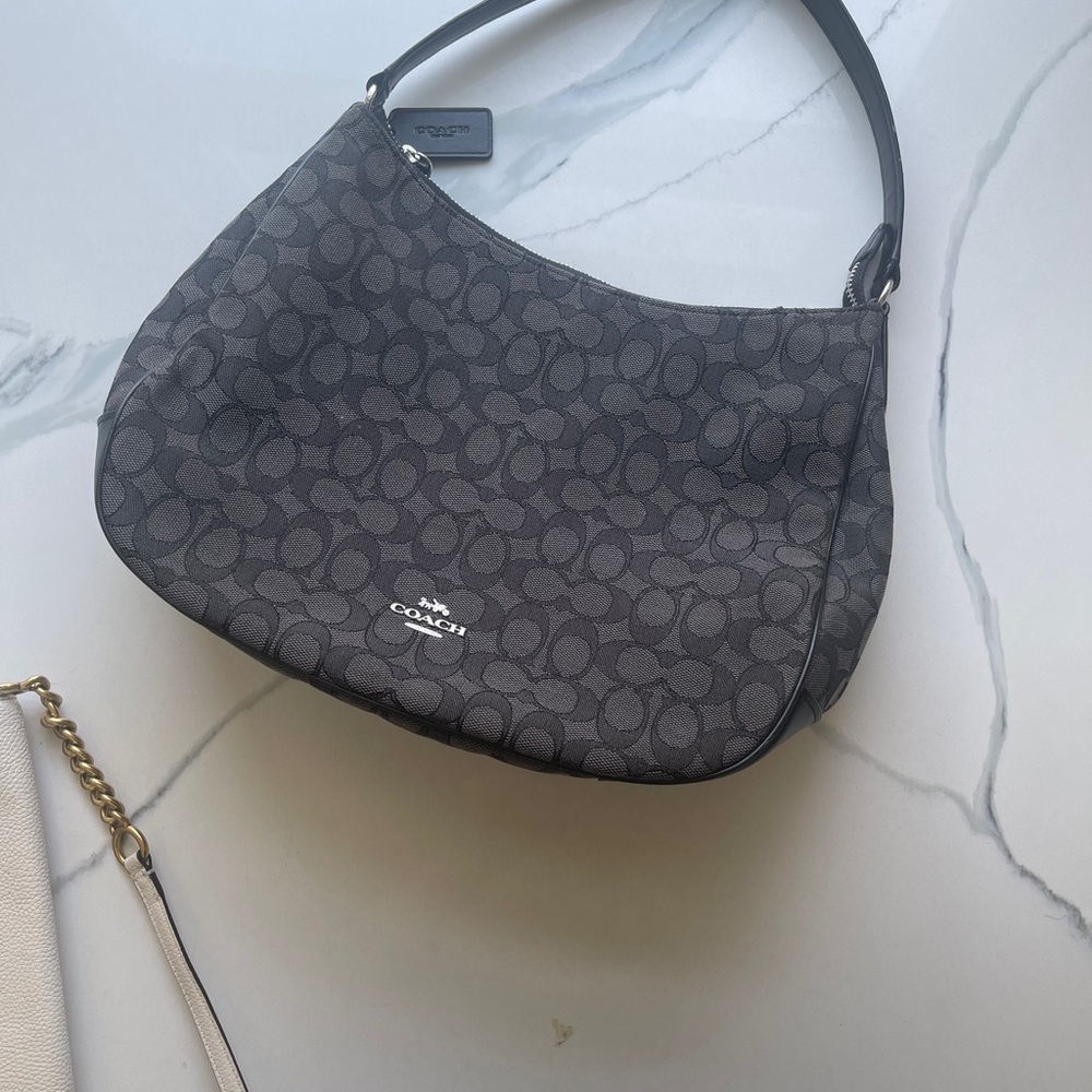Coach Signature Zip-Top Hobo Bag – Black & Gray Monogram Canvas - Picture 11 of 14
